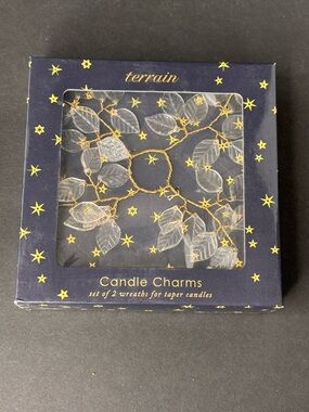 Anthropologie X Terrain Set Of 2 Candle Wreaths For Taper Candles White Leaf NIB